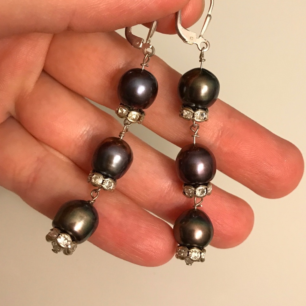 Genuine Oil Slick Pearl Silver Dangle Earrings